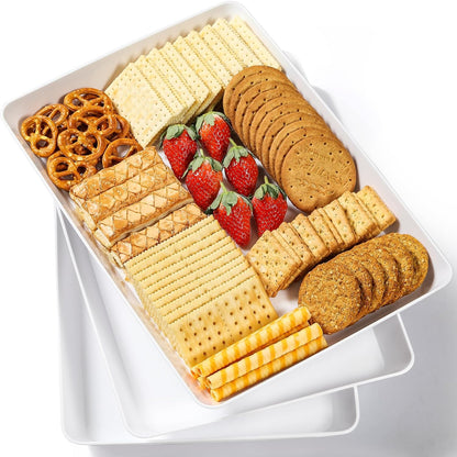 8 Pack, 16" x 11" Large White Serving Trays Set - Reusable Plastic Serving Platters for Cookie, Appetizer, Charcuterie, Snack, Dessert, Party Food Display - Stackable Kitchen CounterTop Tray, BPA Free