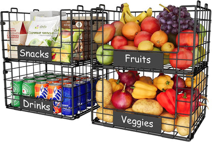 JKsmart 8-Tier Stackable Wire Basket, Can Organizer for Pantry Kitchen, XXL Metal Storage Shelves with Dividers & Handles, Easy Assembly Space Saving Storage Bins for Snacks Fruits Veggies