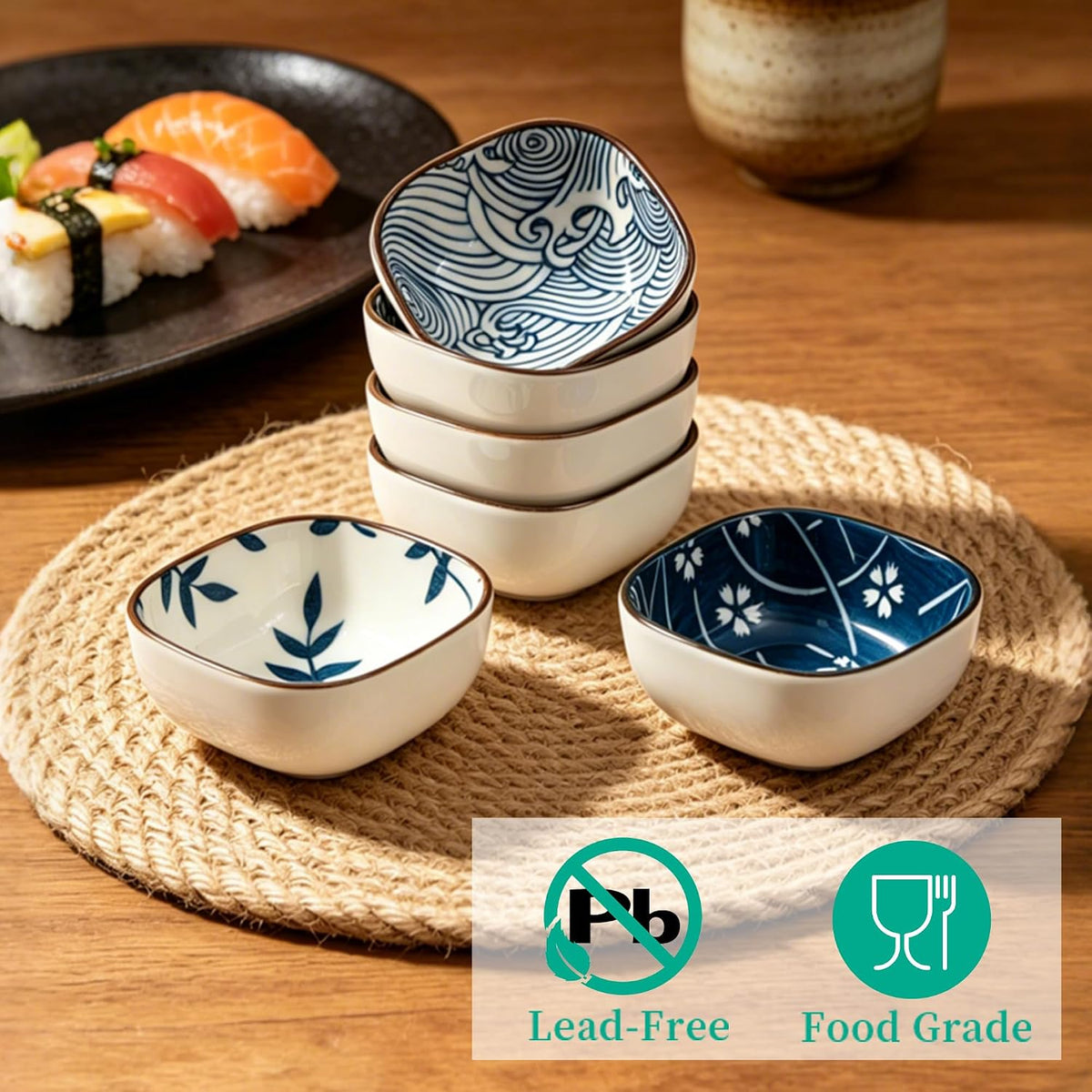 Small Ceramic Dipping Bowls, 5OZ, Blue Ocean, Set of 6