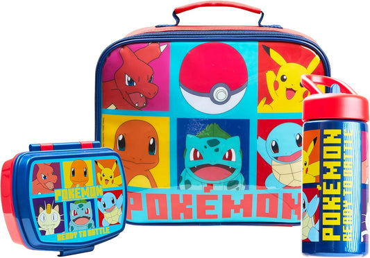 Pokemon Insulated Lunch Bag with Lunch Box Water Bottle Set for Kids 3 Piece School Snack Bag Pikachu Gifts for Kids (Yellow)
