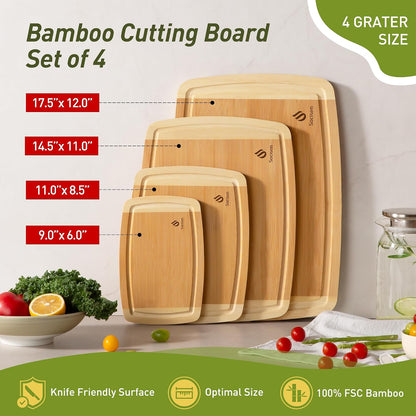 3 Packs Bamboo Cutting Board Set with Non Slip Feet and Over Sink Nice Solid Thick Wood Juice Groove Chopping Board Extra Large Big Small Best Hardwood Kitchen Counter Organic Vegetable