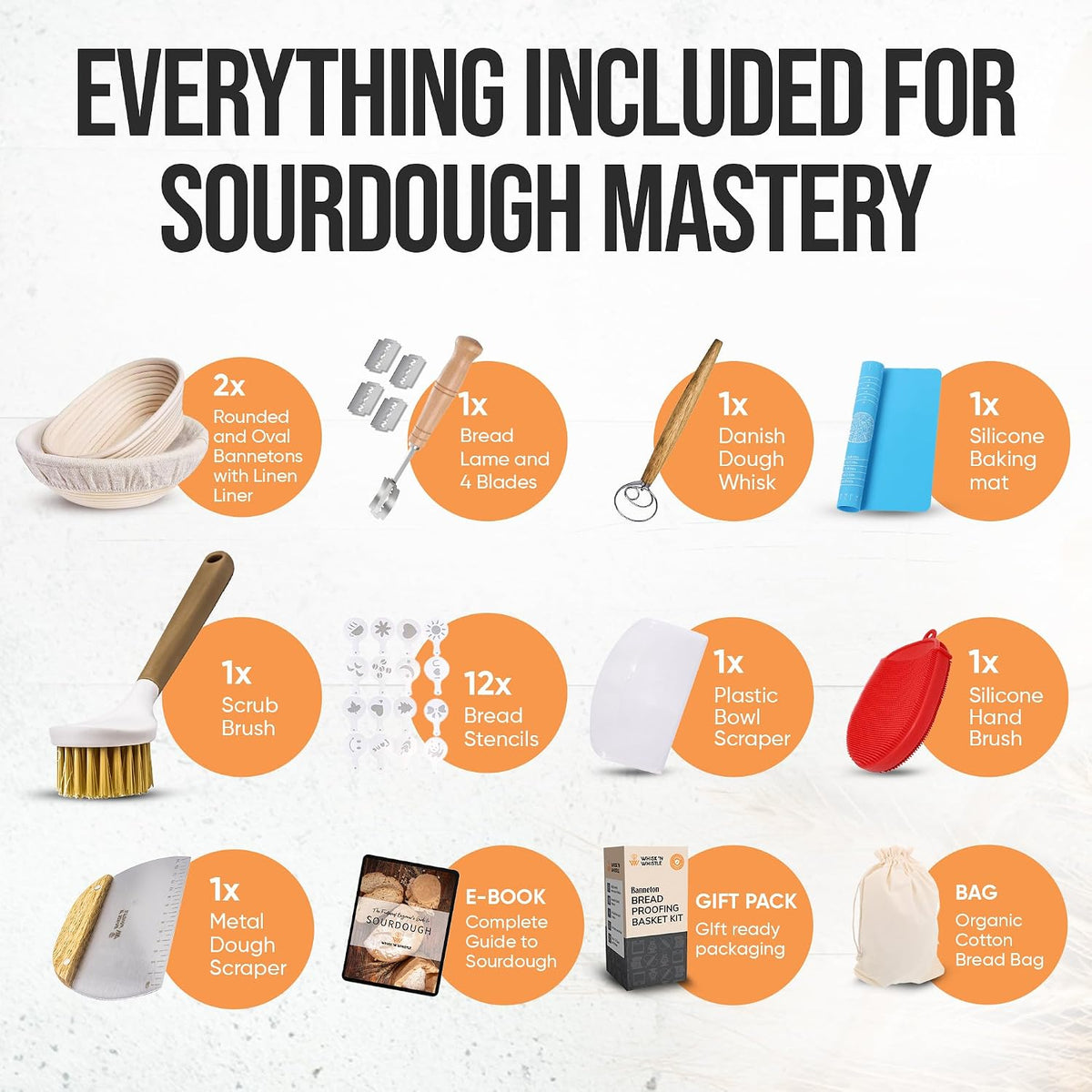 Banneton Bread Proofing Basket Set, 2 x Round 9 Inch Bread Proofing Baskets