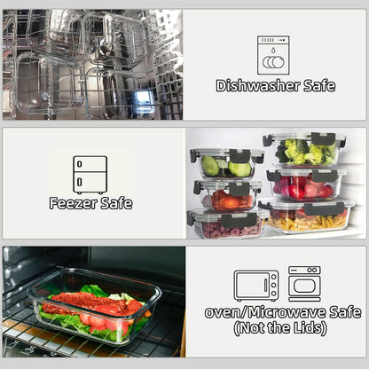 12 Pack Glass Storage Containers with Lids, Leak-Proof Meal Prep Containers, Dishwasher/Microwave/Oven/Freezer Safe Glass Food Storage Containers for Leftovers, to Go