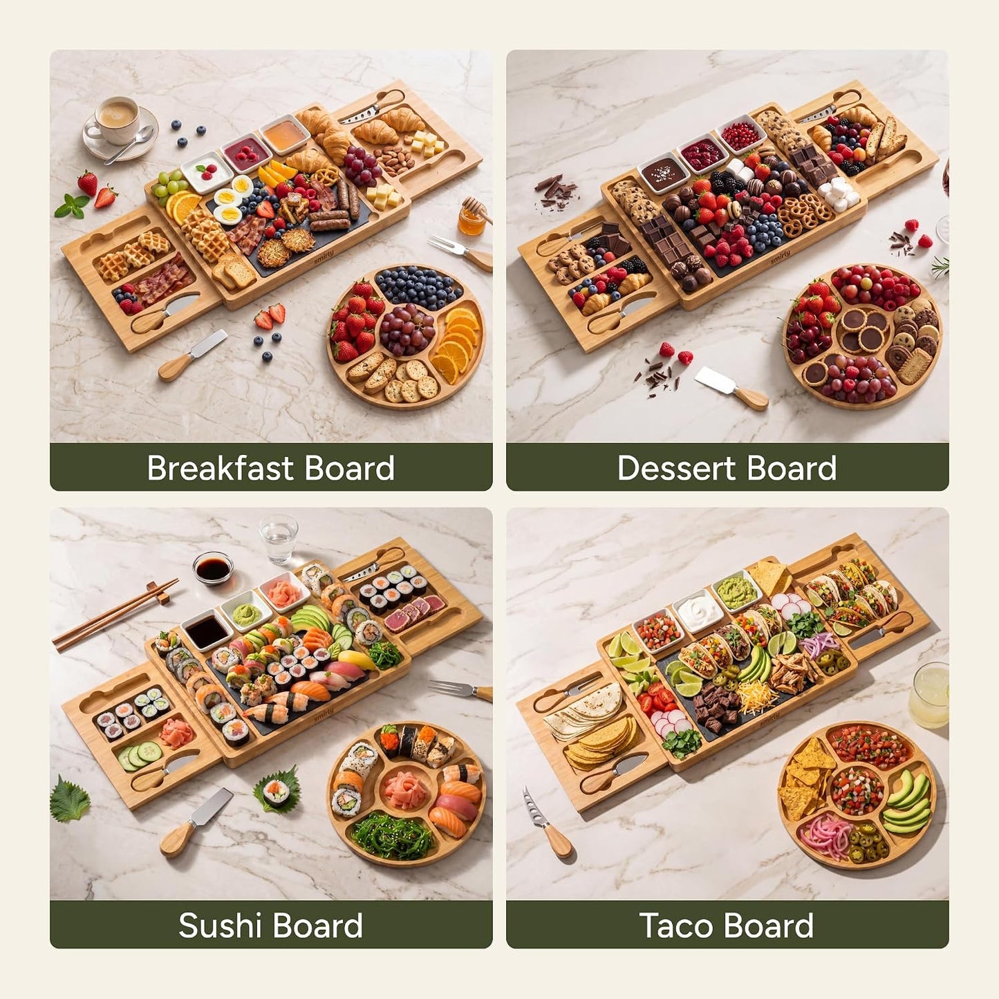 SMIRLY Charcuterie Boards Set - Large Bamboo Cheese Board Set - House Warming Gifts New Home, Wedding Gift for Couple, Bridal Shower Gift, Birthday Gifts for Women