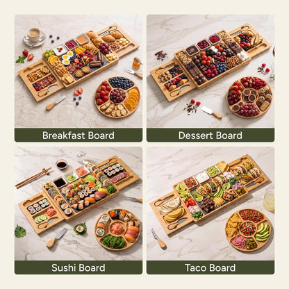 SMIRLY Charcuterie Boards Set - Large Bamboo Cheese Board Set - House Warming Gifts New Home, Wedding Gift for Couple, Bridal Shower Gift, Birthday Gifts for Women