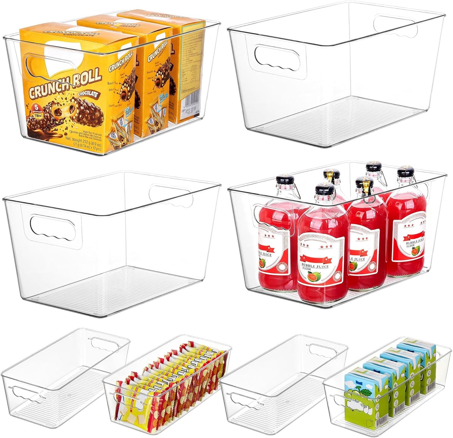 Vtopmart Clear Plastic Storage Bins, 6 PCS Pantry Organizer Bins with Handle for Refrigerator, Fridge, Cabinet, Kitchen, Countertops, Cupboard, Freezer Organization and Storage, Large