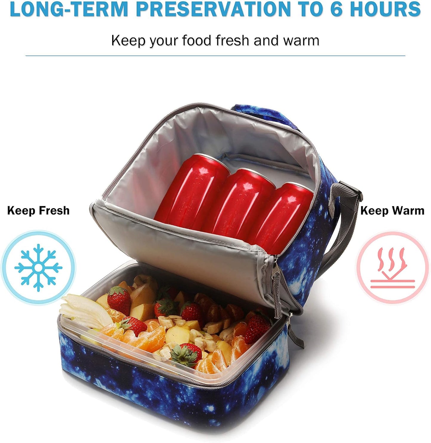 Tilami Lunch Bags Insulated Adjustable Strap Zipper, Two Compartments Cooler Bags, Bento Bags for Kids Toddlers (Blue)