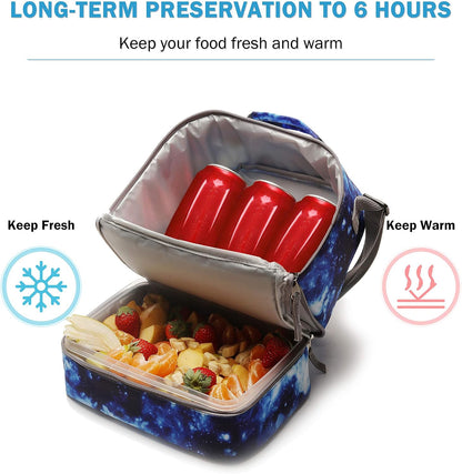 Tilami Lunch Bags Insulated Adjustable Strap Zipper, Two Compartments Cooler Bags, Bento Bags for Kids Toddlers (Blue)
