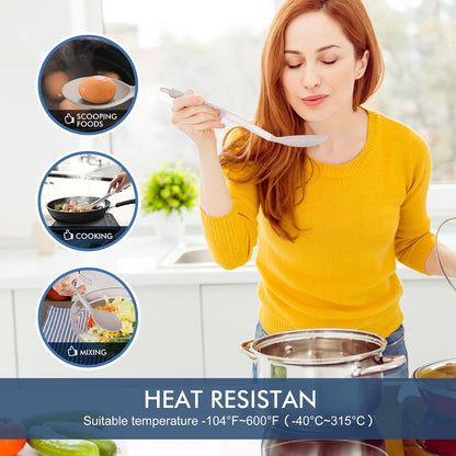 HOTEC 446°F Heat Resistant Large Silicone Cooking Spoon, BPA Free Solid Slotted Spoons, Nonstick Kitchen Cookware Utensils, Mixing, Serving, Stiring Large Spoons, Black