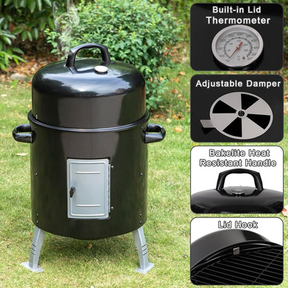 Sophia & William 18-Inch Vertical Charcoal Smokers BBQ Grills with Porcelain-Enameled Smoking Chamber & 2-Layer Smoking Shelves, Outdoor Smokers & Tabletop Grill Combo for Barbecue Camping(Black)