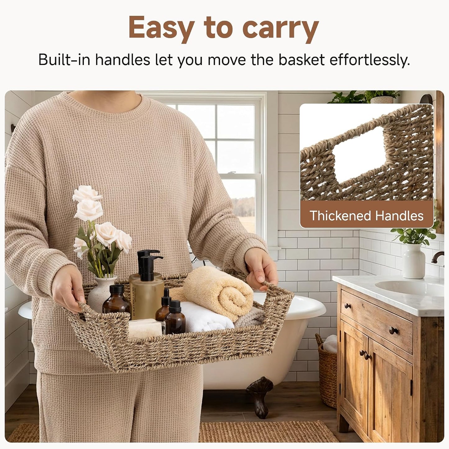 StorageWorks Water Hyacinth Baskets for Organizing with Built-in Handles, Stackable Wicker Pantry Baskets for Shelf, Pantry Organizers and Storage for Shelves,2-Pack