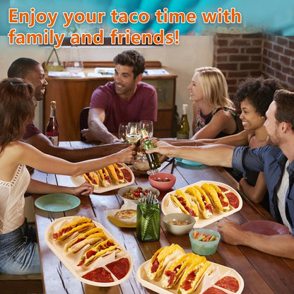 24 PCS Large Disposable Taco Holder for Party, Cornstarch Plates, Stand for 3 Tacos, 2 Dipping Areas, Fiesta Trays for Tuesday, Bar Serving Set, Microwave Safe