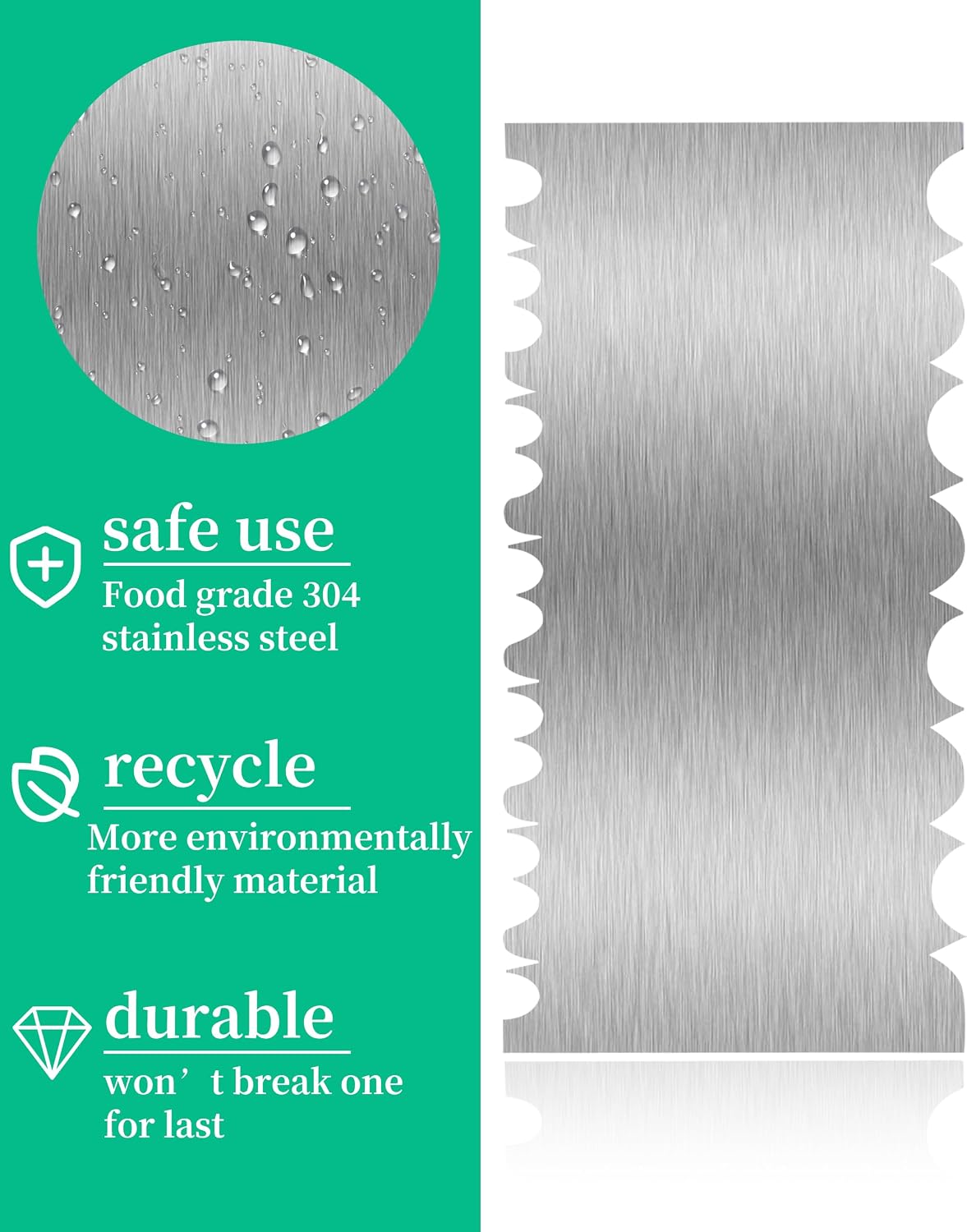 8.6 Inch Metal Cake Scraper Smoother, Edge Side Jagged Comb for Cream