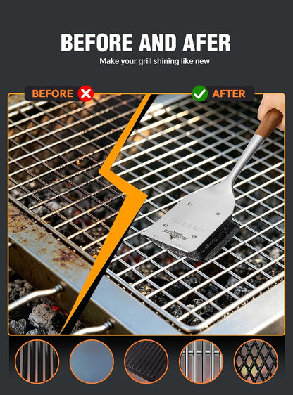 XUDKAKAIXIN Grill Brush Bristle Free,with 1 Replacement Head,Unique Steel Fibers Pad [Safe & Efficient] Perfect for Cast Iron/Stainless-Steel Grates-,Grill Cleaner for Outdoor Gril,Gifts for Men/Dad