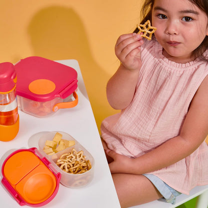 b.box Snack Box 2-Pack - Leak Proof Mini Bento Box for Kids & Toddlers, 2 Compartment Snack Containers for Kids, Dishwasher Safe, BPA-Free, PFAS-Free, Ages 4mo+, 1 3/4 Cup Each (Strawberry + Lilac)