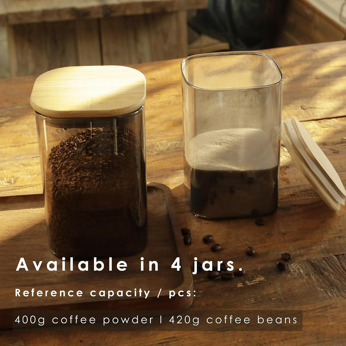LIBWYS 12-Pack Square Glass Storage Jars with Bamboo Lids (0.6Qt/1.06Qt) - Stackable Food Containers for Pantry Organization, Coffee, Flour, Snacks, Tea | Kitchen Canisters Set