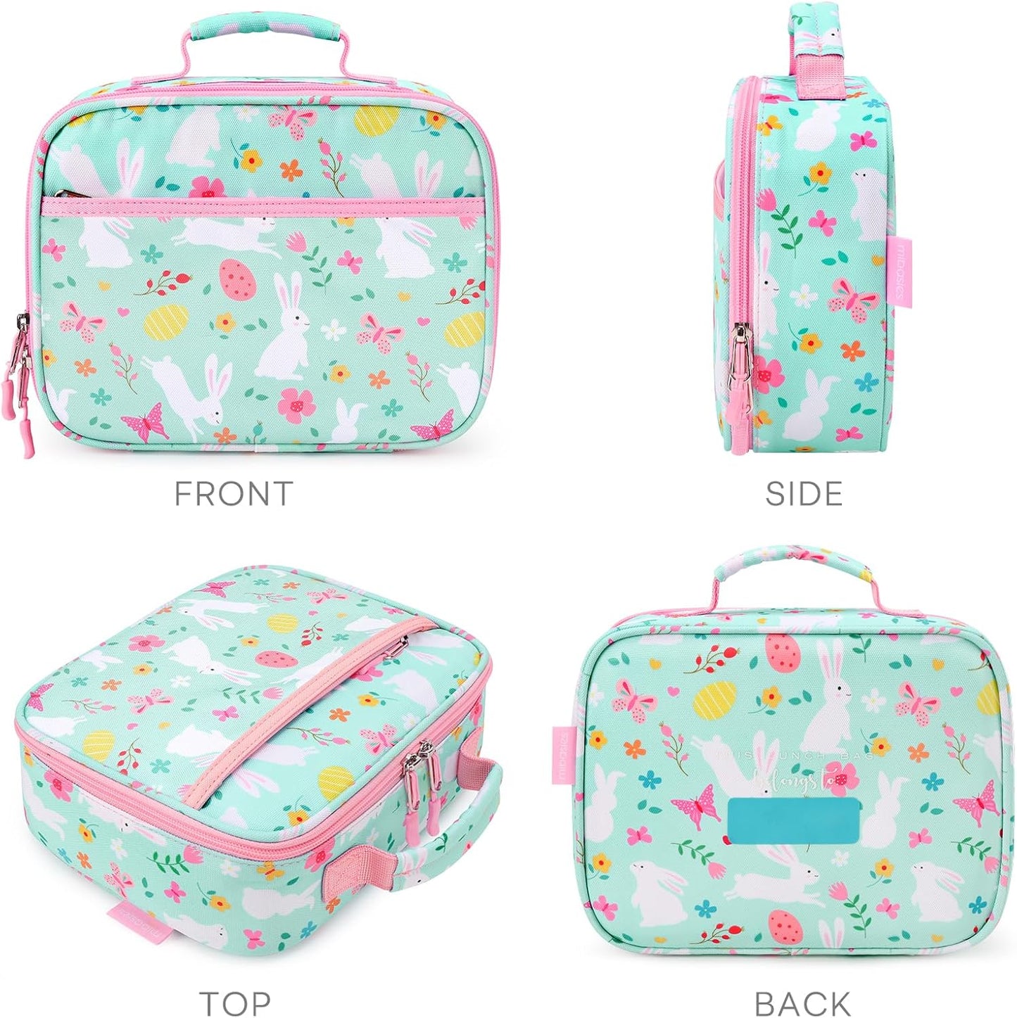 mibasies Kids Lunch Box for Girls Toddler, Insulated and Reusable Lunch Bag for School, Pink Rainbow