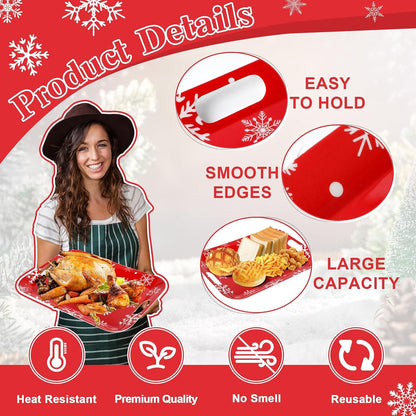 2Pcs Winter Serving Trays 16.1 x 11.1 Inch Large Melamine Christmas Trays Platters with Handles Rectangular Snowflake Melamine Dish for Serving Food Outdoor Dinner Dessert Plates Party Decorations