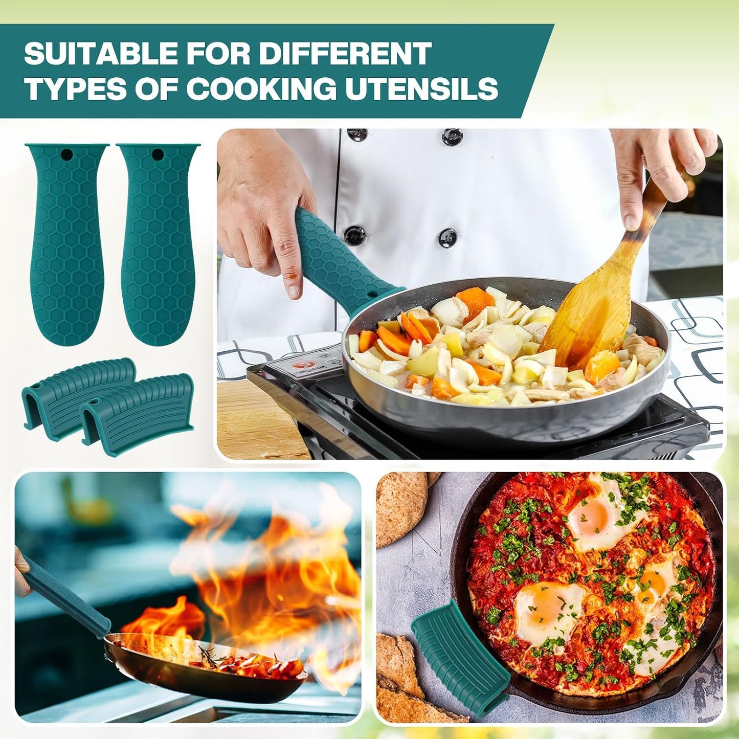 Patelai 8Pcs Silicone Cast Iron Handle Cover,Black