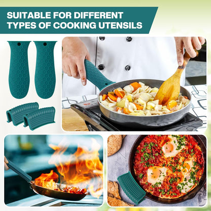 Patelai 8Pcs Silicone Cast Iron Handle Cover,Black