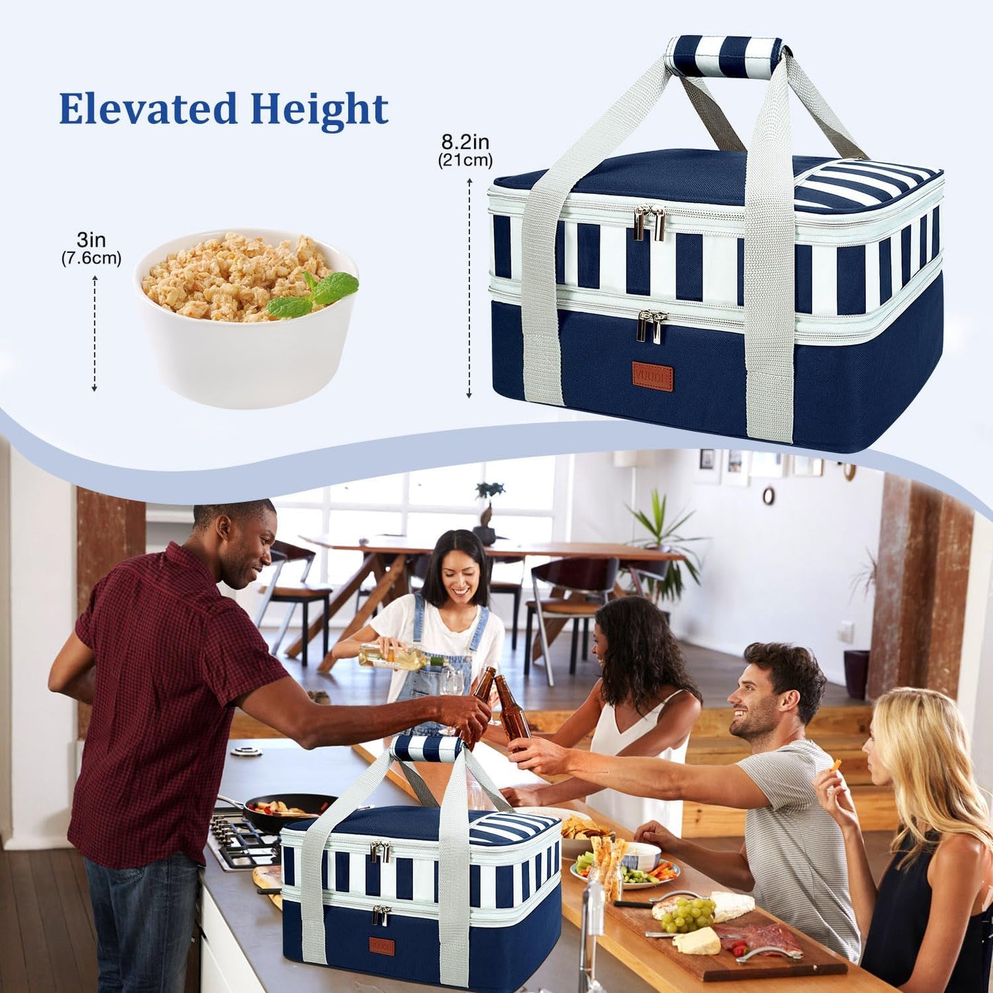 Expandable Casserole Carrier Bag - Double Decker Food Bag, Insulated Casserole Carrier for Hot or Cold Food, Lasagna Holder Tote for Picnics,Beaches,Traveling or Gifts
