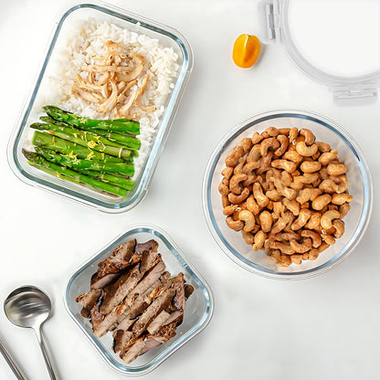 30 Pieces Glass Food Storage Containers, Meal Prep Set with Snap Locking Lids, Airtight lunch Containers, BPA-Free, Microwave, Oven, Freezer & Dishwasher Friendly,Blue