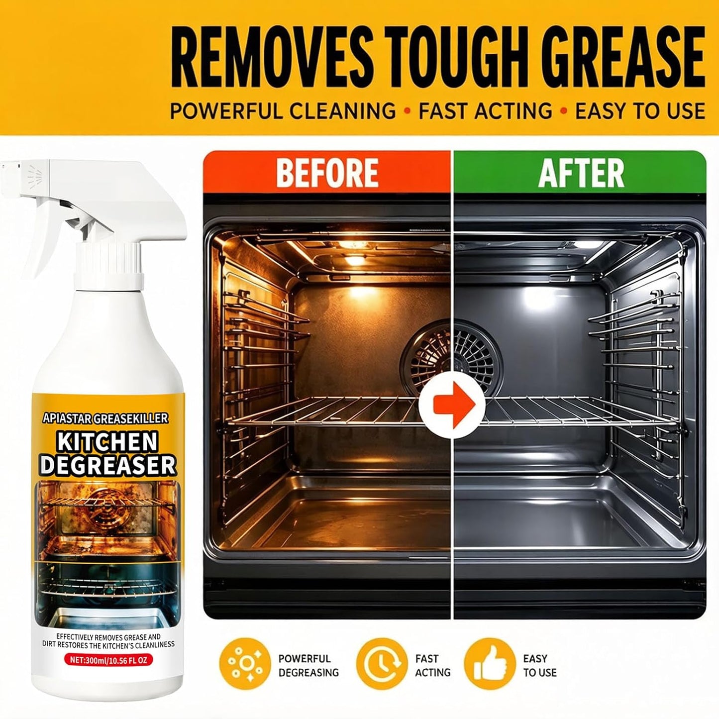 Apiastar Greasekiller Spray,2026 New,300ML/10.56FL.OZ Apiastar Grill Cleaner Spray,Suitable For Greasy Grates, Drip Trays, Sticky Buildup, Exterior Grill Messes(2PCS)