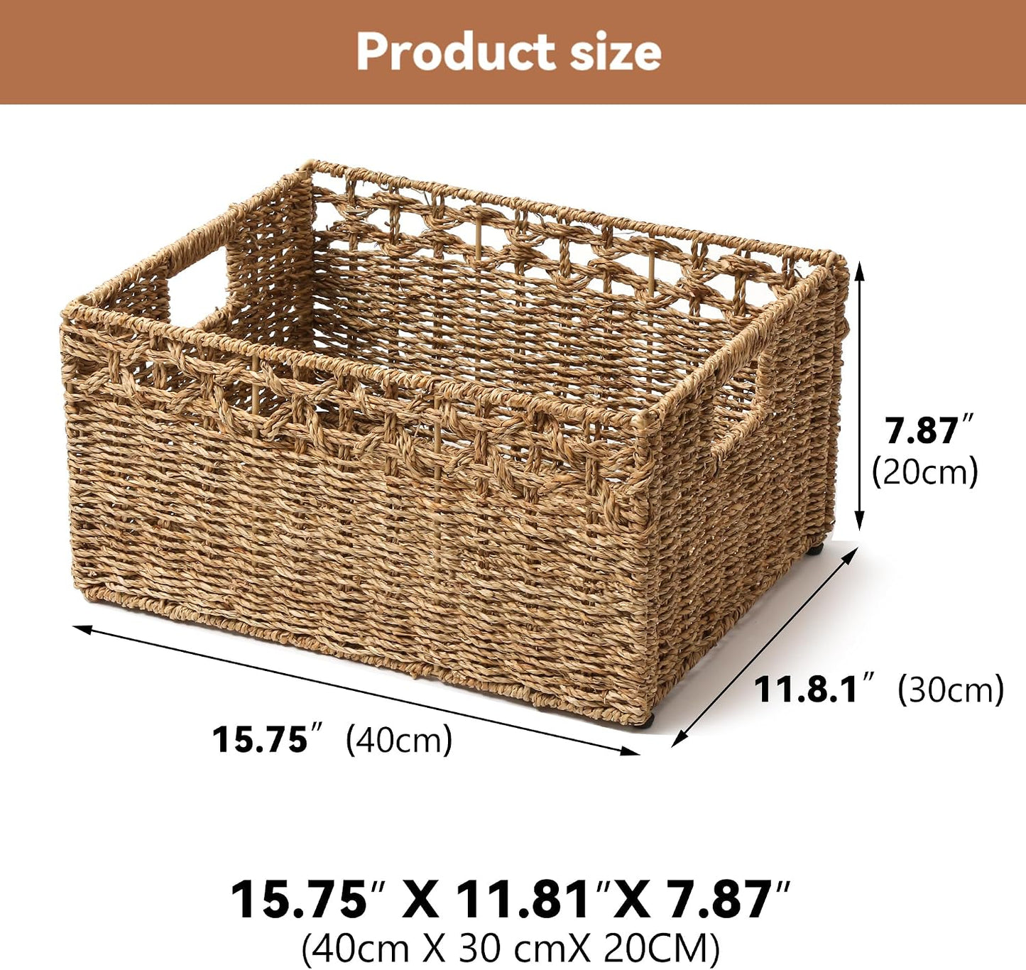 Wicker Storage Basket, Baskets for Organizing, Storage Basket with Built-in Handles, Water Hyacinth Shelves，Wicker Storage Baskets for Shelves, Water Hyacinth Storage Baskets (nature, 4-Pack)