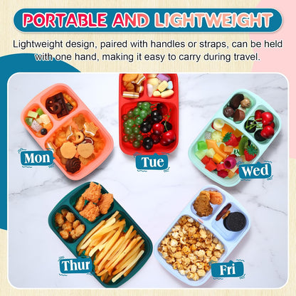 Honeydak 5 Pack Snack Containers 3 Compartment Bento Snack Boxes Divided Meal Prep Containers with Lids Reusable Adults Lunch Food Storage Box for School Work Travel(Elderberry)