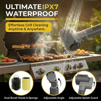 Electric Grill Brush, Cordless Rechargeable Grill Cleaner, 58W BBQ Cleaning Brush with 5200mAh Battery, 150-Min Runtime, 3 Speeds, Angle Adjustable, IPX7 Waterproof, Anti-Shedding for Outdoor Barbecue