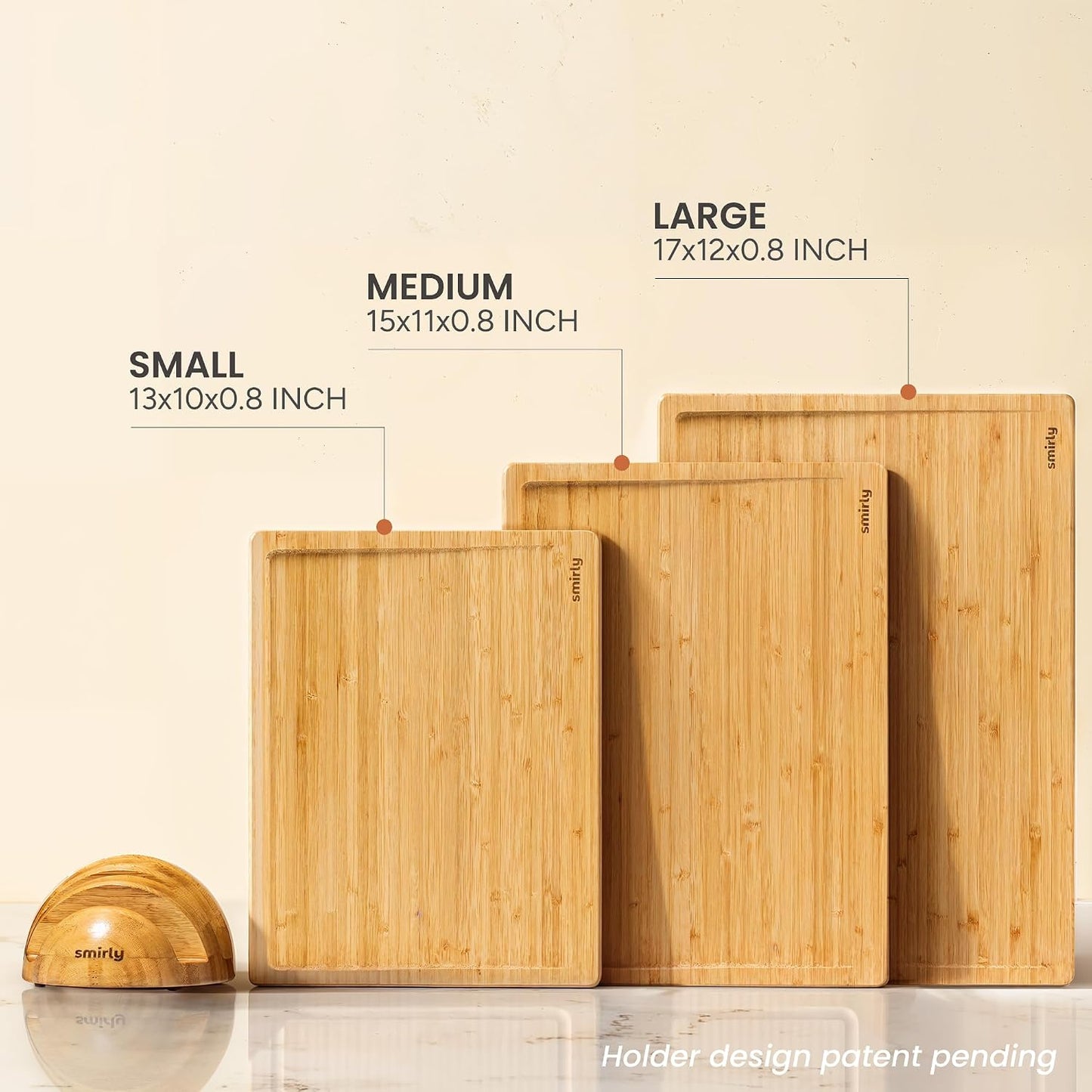 SMIRLY Walnut Cutting Board for Kitchen - Wood Cutting Boards with Handle and Juice Groove for Meal Prep, Serving, Charcuterie - Kitchen Gadgets - Non Toxic Wooden Chopping Board Set of 3 with Holder