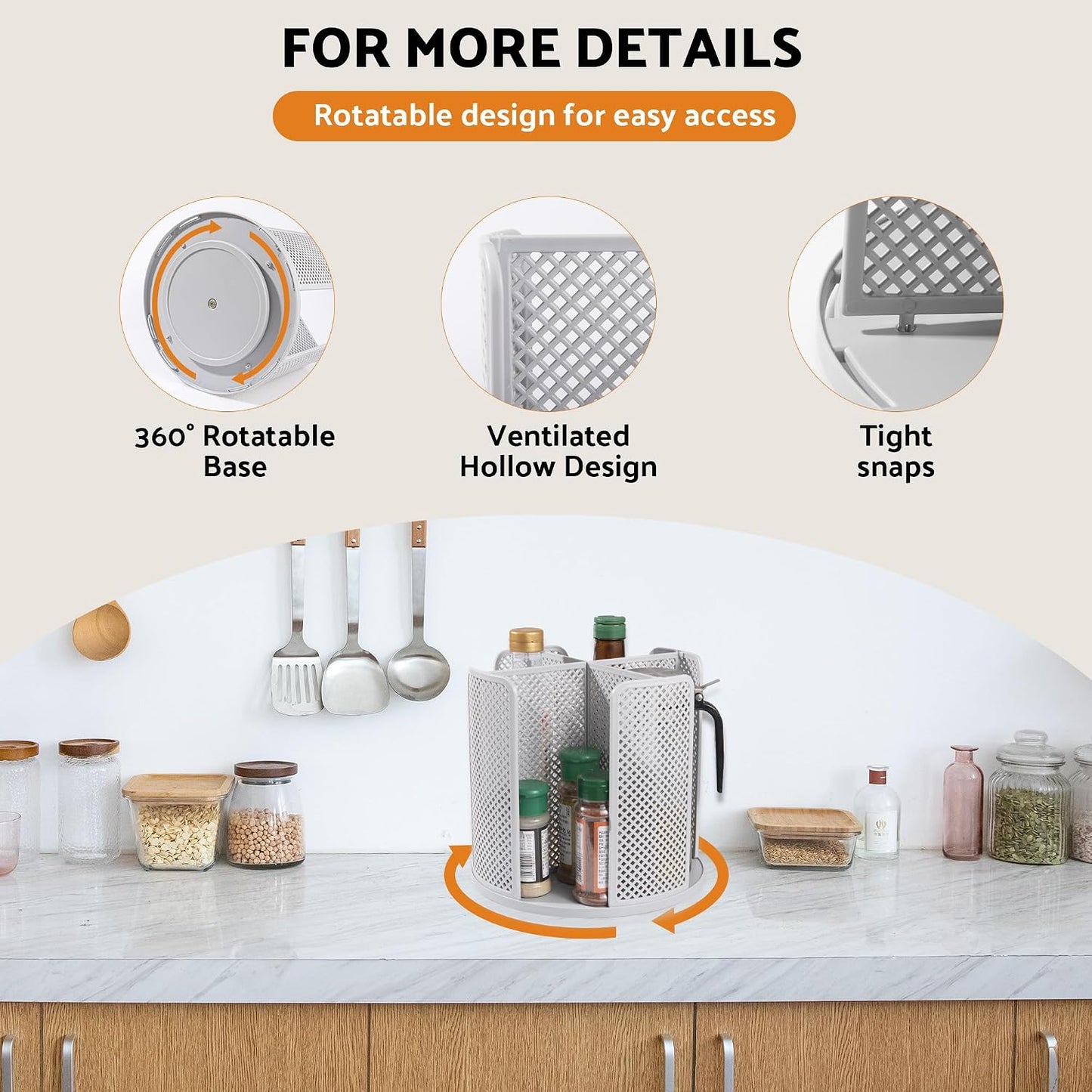 Rotating Paper Cup Dispenser with 4 Compartments, Disposable Coffee Cup Storage & Lid Holder for Countertops, Kitchen, Coffee Stations (White)
