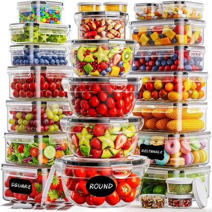 TOPCHASE 40 PCS Food Storage Containers with Lids Airtight (20 Containers & 20 Lids) - Plastic Food Containers for Kitchen Storage Reusable BPA-Free Leakproof Meal Prep Container with Labels & Pen