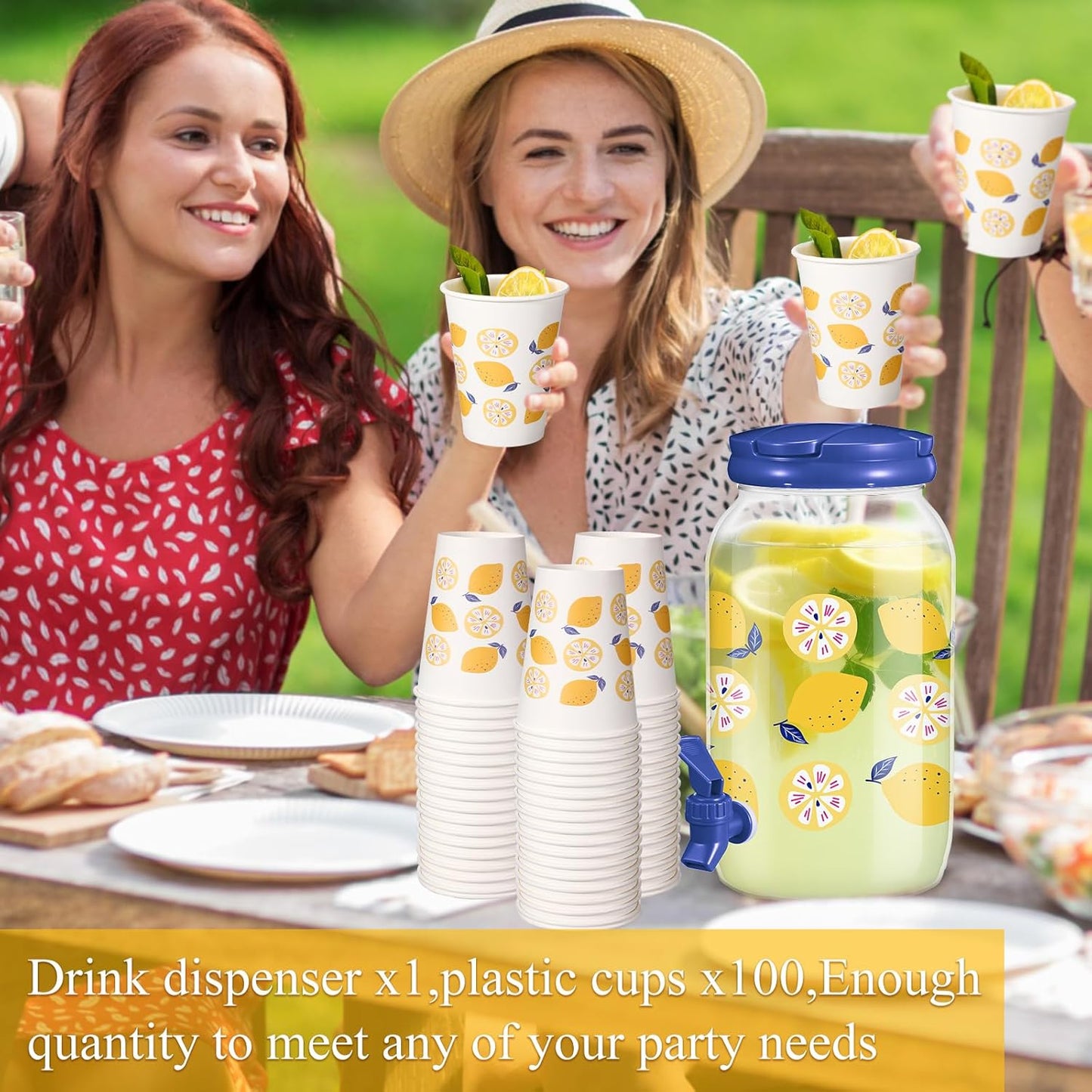 Umigy Tree Clear Plastic Drink Dispenser with 20 Pcs 12 oz Tropical Paper Cups 1 Gallon Kitchen Fridge Beverage Dispenser Plastic Water Dispenser with Spigot for Juice Tea Beer(Orange)