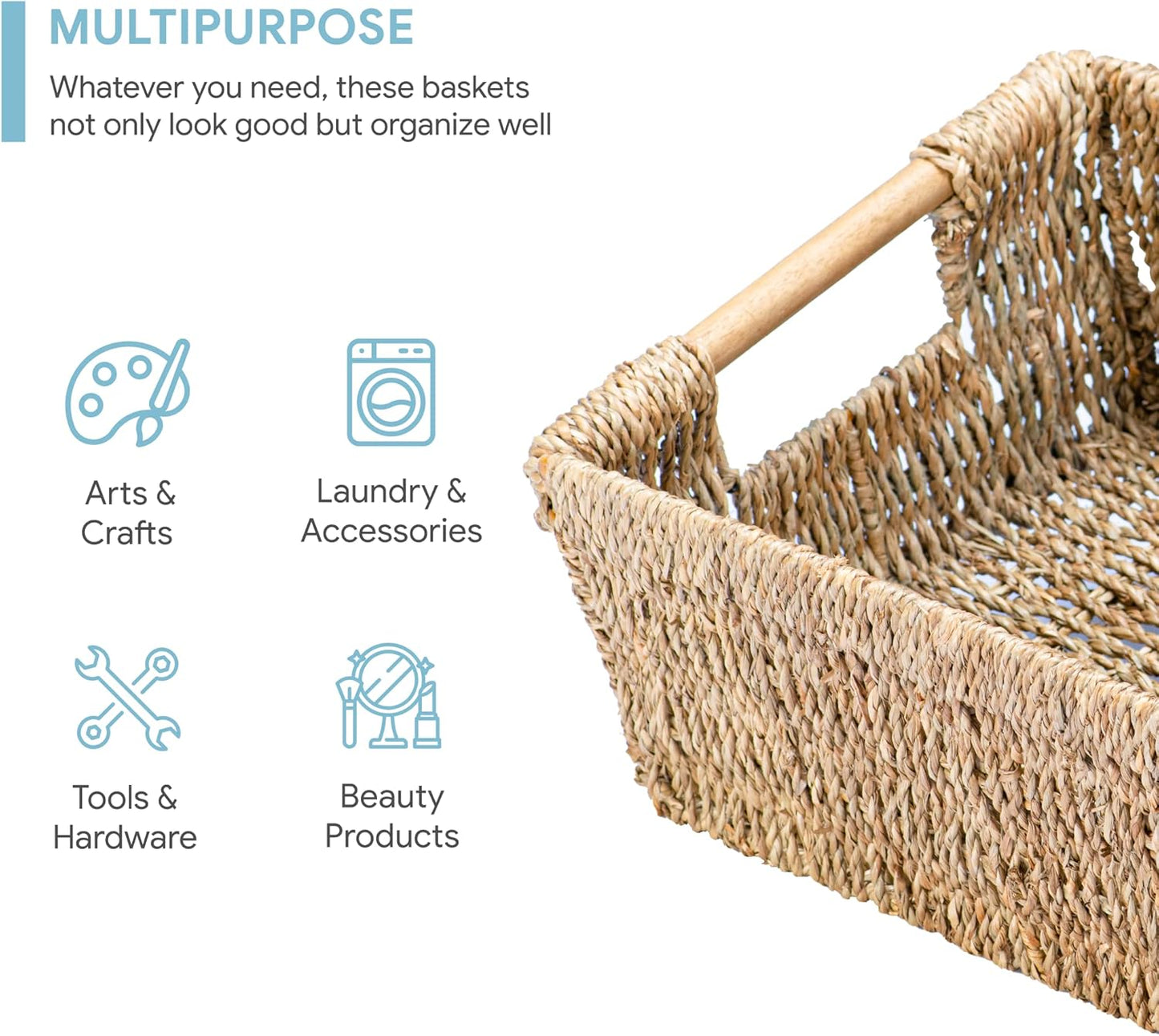 VATIMA Water Hyacinth Storage Baskets with Large Open-Front for Kitchen, Decorative for Living Room, 13.4” x 9.5” x 5.5”, 2 Pack