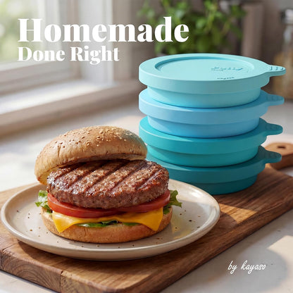 Silicone Burger Patty Mold Set with Lid, Nonstick Burger Press for 1/4 lb Patties, Food-Grade Patty Maker for Beef, Chicken & Veggie Burgers, Food Freezer Container, 4 Pack