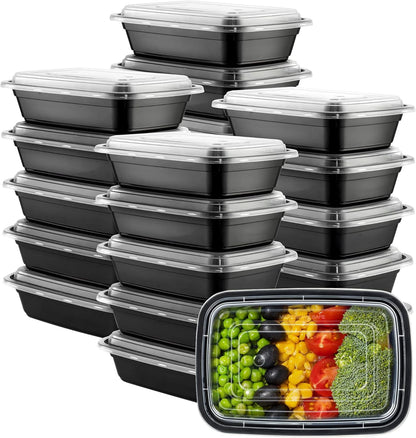 GUSTO [24 oz - 50 Count 3-Compartment Meal Prep Containers with Lids – Reusable, Microwaveable, Dishwasher & Freezer Safe, BPA-Free Food Storage Boxes for Portion Control (Formerly Comfy Package)