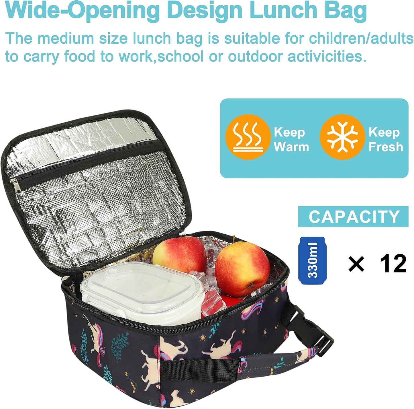 esouler Lunch Box Kids Insulated Lunch Bag for Boys & Girls Durable Children Lunchbox for School with Water Bottle Holder-Black