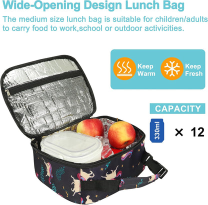 esouler Lunch Box Kids Insulated Lunch Bag for Boys & Girls Durable Children Lunchbox for School with Water Bottle Holder-Black