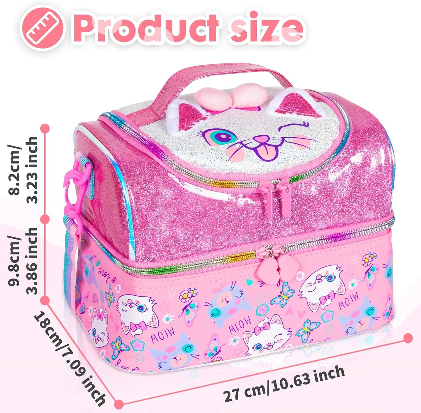 Kids Double Decker Cooler Insulated Lunch Bag, Back to School Large Meal Tote for Boys, Girls, Men, Women, with Adjustable Strap, Soccer