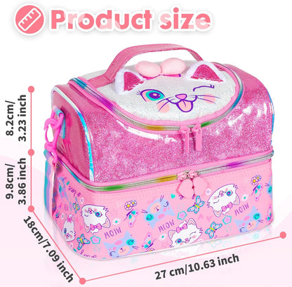 Kids Double Decker Cooler Insulated Lunch Bag, Back to School Large Meal Tote for Boys, Girls, Men, Women, with Adjustable Strap, Soccer