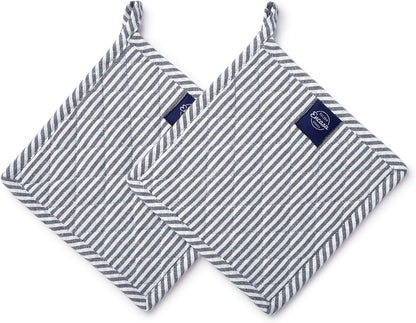 Encasa XO Pot Holders, Quilted Kitchen Hot Pads 8"x8" Black