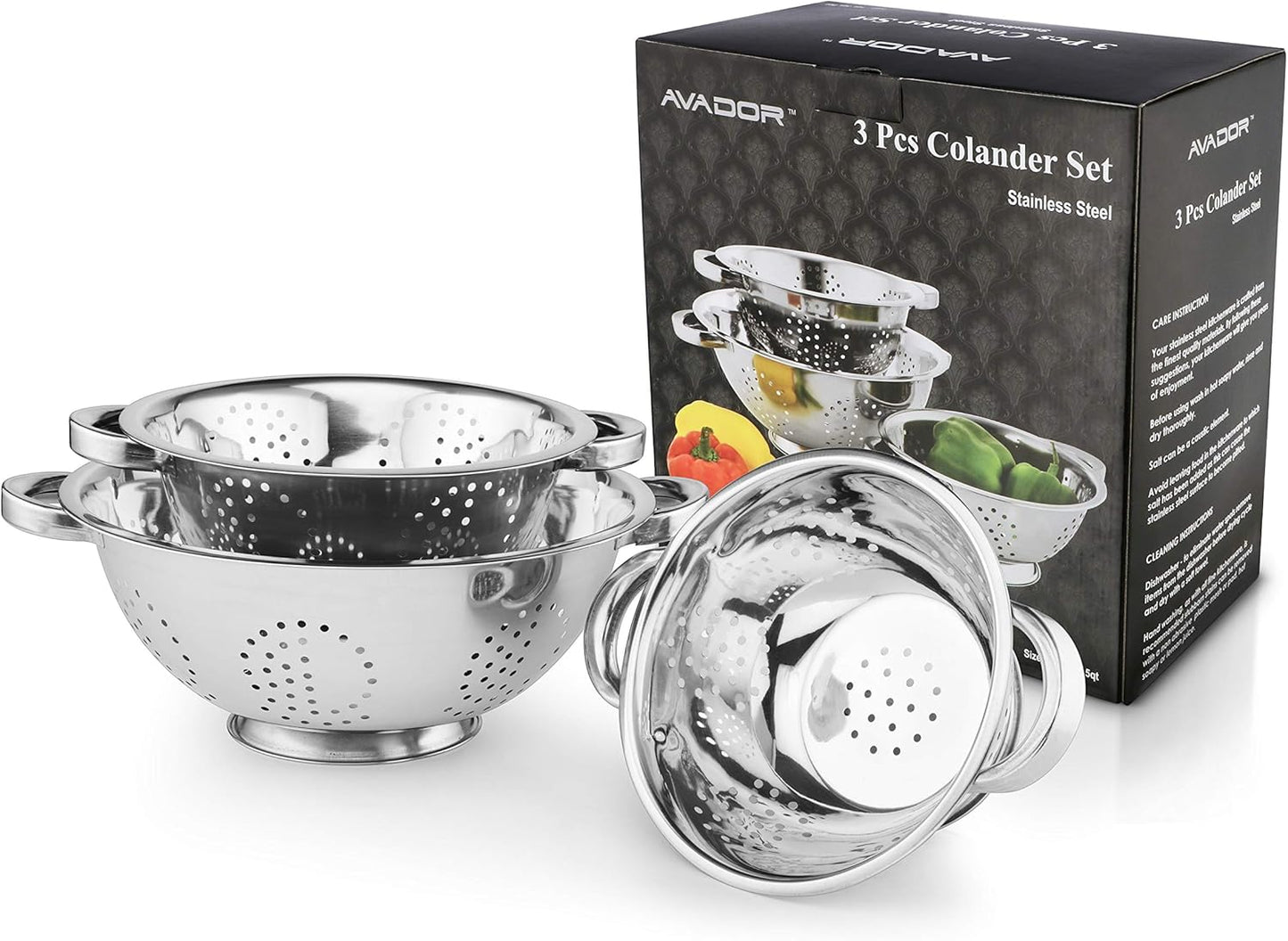 AVADOR Set of 6 Premium Stainless Steel Mixing Bowls Set, Easy To Clean, Space Saving Nestable Design, Great for Cooking, Baking, Prepping (0.75qt, 1.5qt, 3qt, 4qt, 5qt, 8qt)