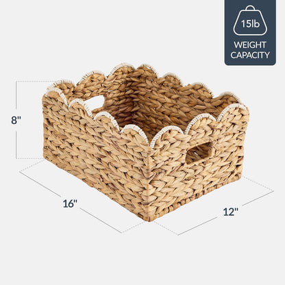 Best Choice Products 9x12 Scalloped Shelf Baskets, Woven Storage Bins, Storage Organizers for Pantry, Living Room, Bedroom, Nursery & Laundry, 4 Pack - Natural with White Trim