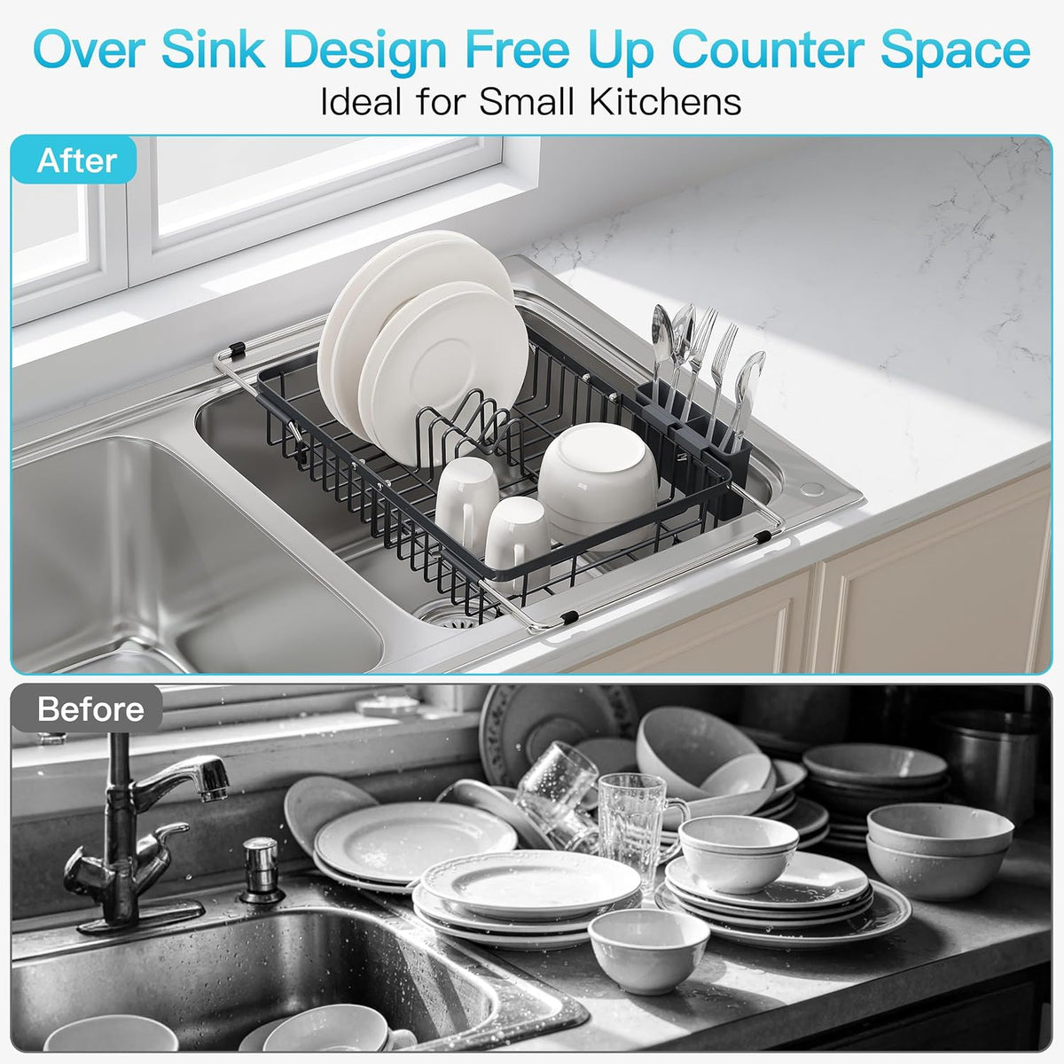 JASIWAY Dish Drying Rack in Sink, Dish Drainer with Cup and Utensil Holder