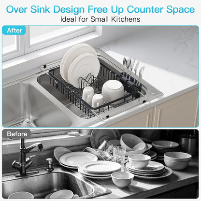 JASIWAY Dish Drying Rack in Sink, Dish Drainer with Cup and Utensil Holder