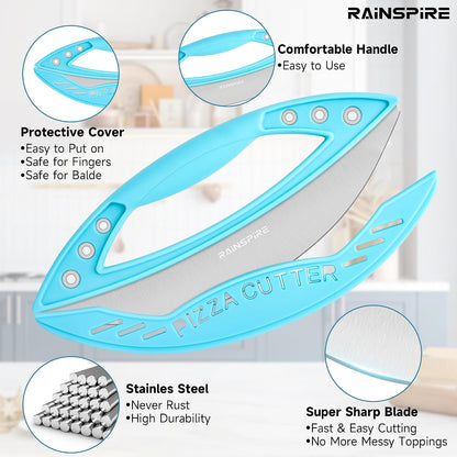 Rainspire 12" Pizza Cutter Rocker Blade Stainless Steel Pizza Rocker with Cover Sharp Blade Pizza Knife Dishwasher Safe Kitchen Gadgets Home Essentials, Black
