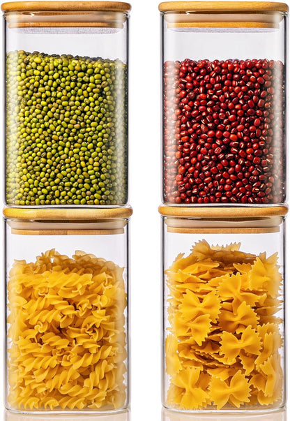 Extra Large Square Glass Flour & Sugar Storage Containers with Airtight Lids, 168 floz - 2 Pack Glass Jars with Bamboo Lids for Pantry, Air tight Food Storage Containers for Cereal, Pasta, Rice