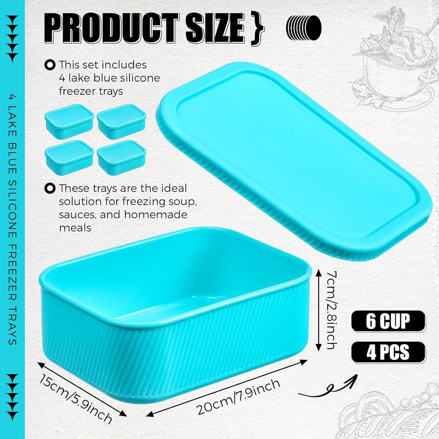 Nuogo 4 Pcs 6 Cup Silicone Freezer Trays with Lid Soup Containers Reusable Freezer Silicone Molds Rectangle Containers Ice Trays for Soups Sauces Stews Curries, Yellow