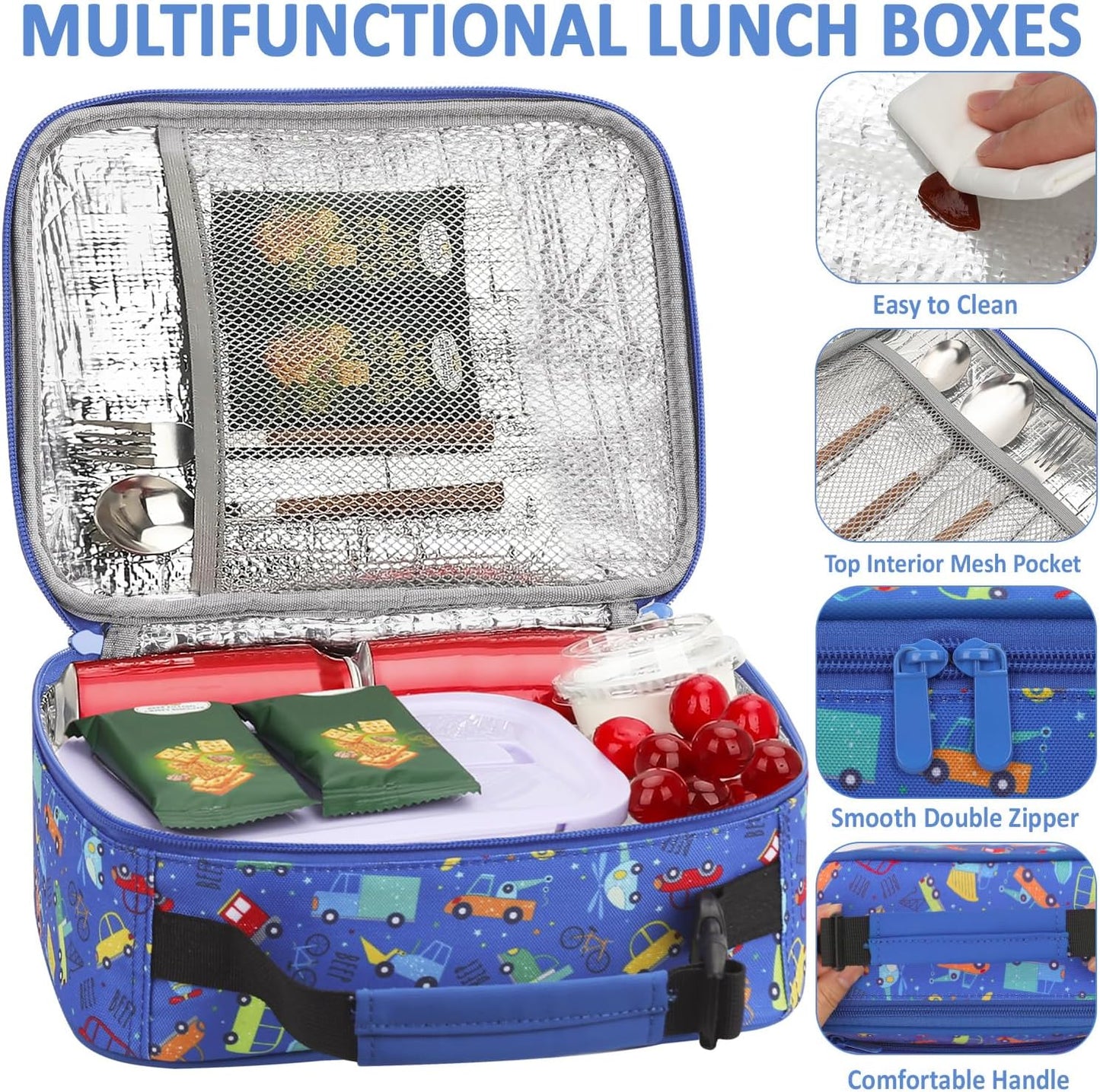 Lunch Box Kids Insulated Lunch Bag for Boys Girls Cute Reusable Lunch Tote Bag Waterproof Portable Thermal Lunch Box Kids for School Picnic Travel Black